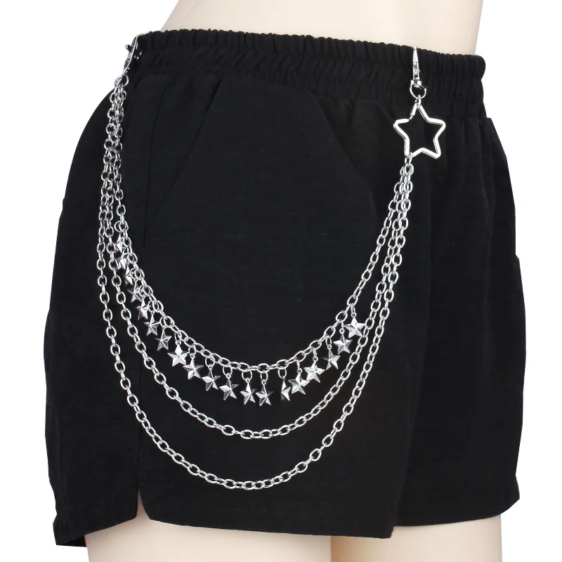 Trendy Hip Hop Double Layer Jeans Pants Chain Men Women Creative Star Pendant Bag Waist Chain Steampunk Jewelry Gift