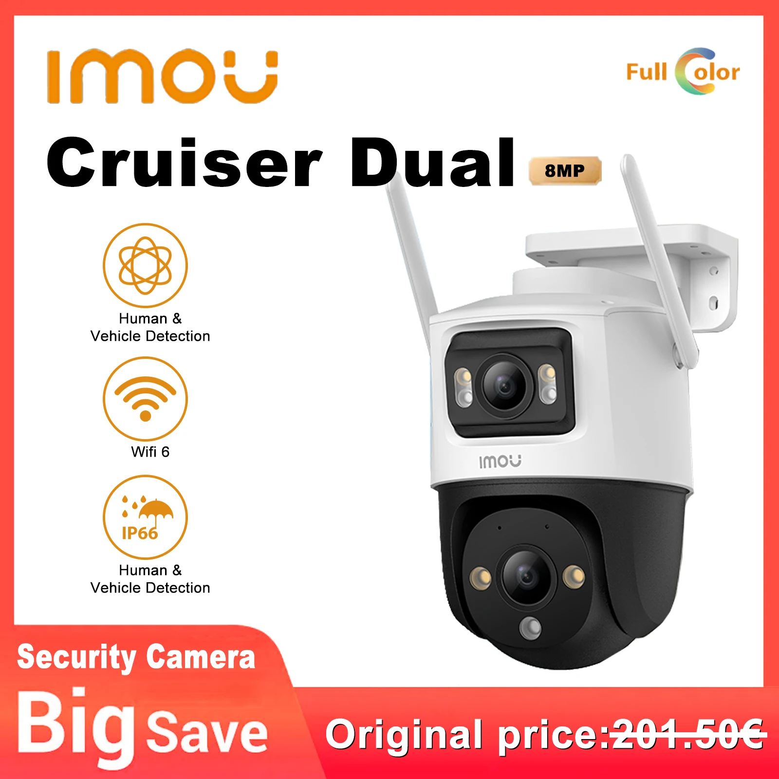 IMOU Cruiser Dual 8MP Outdoor PT Camera WiFi Smart Color Surveillance Vehicle Detect Security Camera Smart Tracking Weatherproof