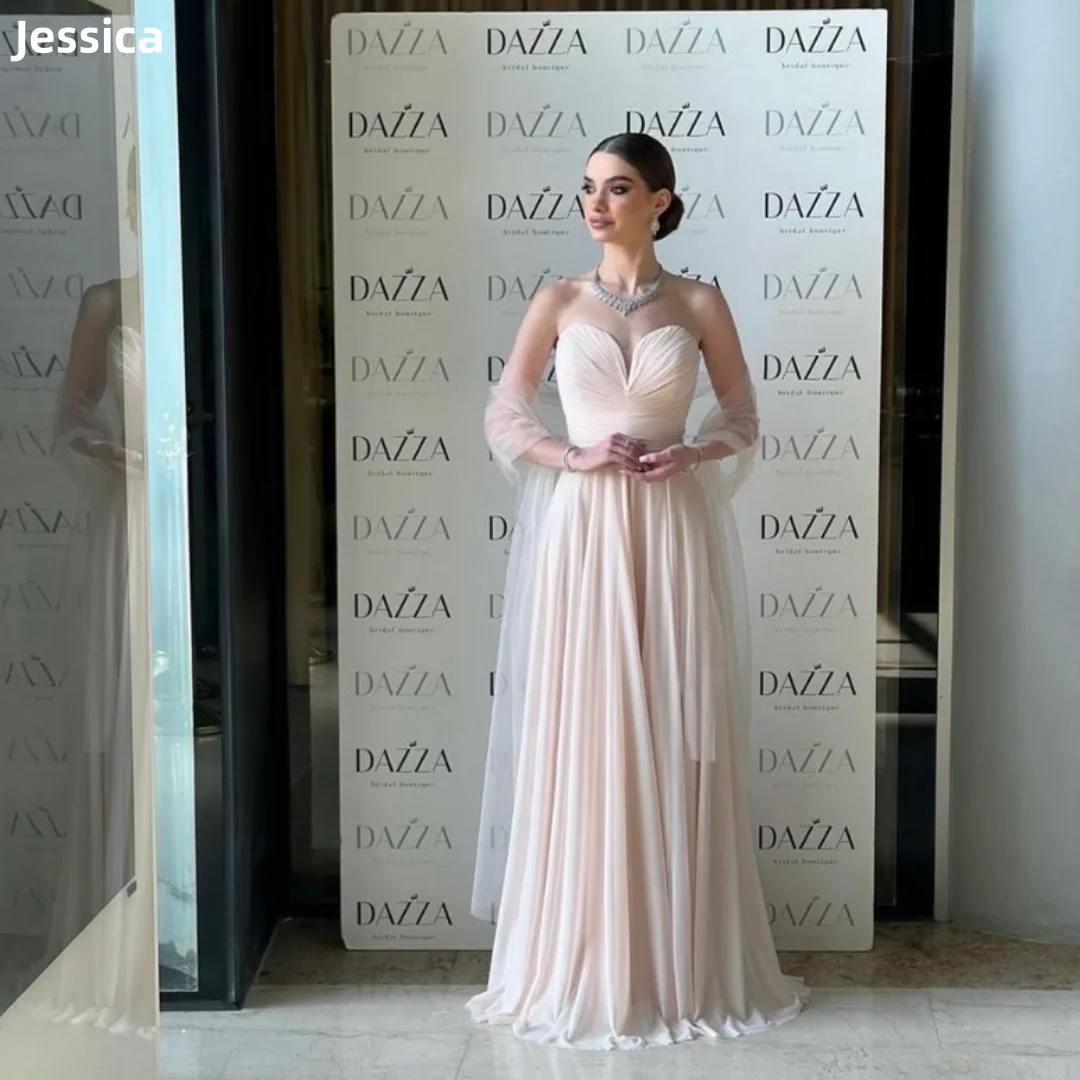 Jessica Champagne Wedding Dress Elegant Pleated A-line Prom Dresses Off-shoulder Formal Occasions Bespoke Occasion Dresses