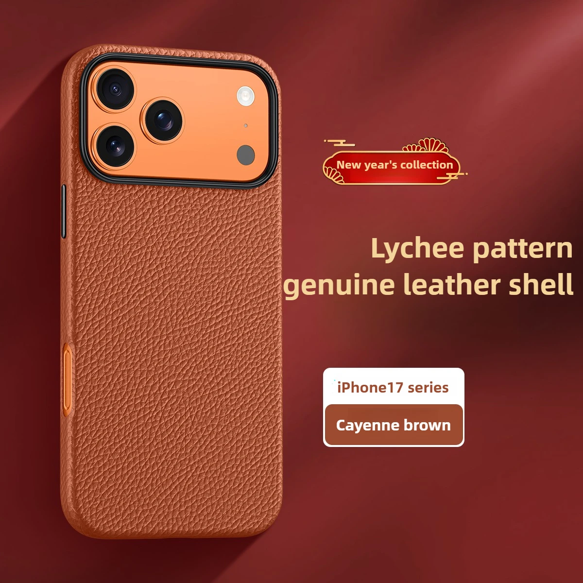 Luxury Genuine Leather Phone Case for iphone 17 pro max cases Magnetic Case for iPhone17 Pro 16 Pro 15 Leather Case New Year Red