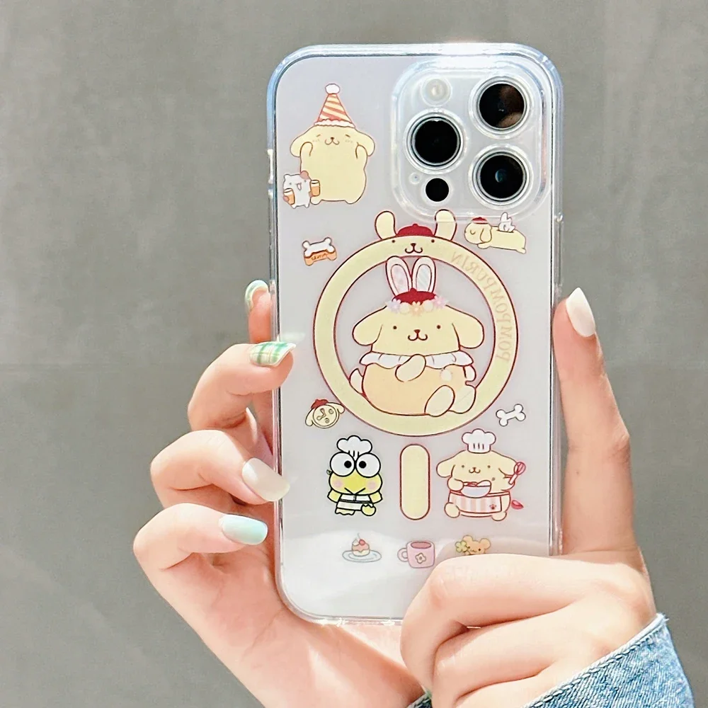 Cinnamoroll Pompom Purin Magsafe Magnetic Phone Case for iPhone 16 15 14 13 12 11 8 Plus Pro Max X XR XSMax Soft Clear Tpu Cover