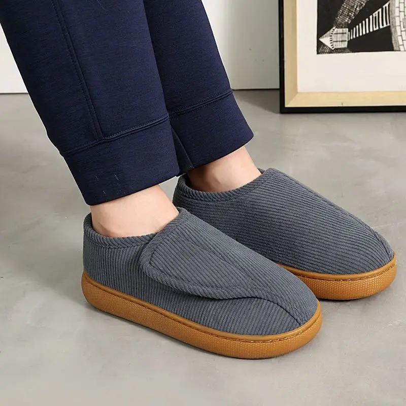 Non Slip Indoor Cotton Slippers for Men Warm Fleece Lined Winter Thick Sole Anti Slip Home Shoes Comfortable Footwear
