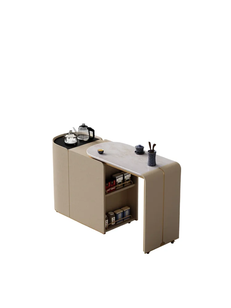 

Mobile tea table household small tea cart villa large flat floor living room balcony sofa side cabinet retractable tea table