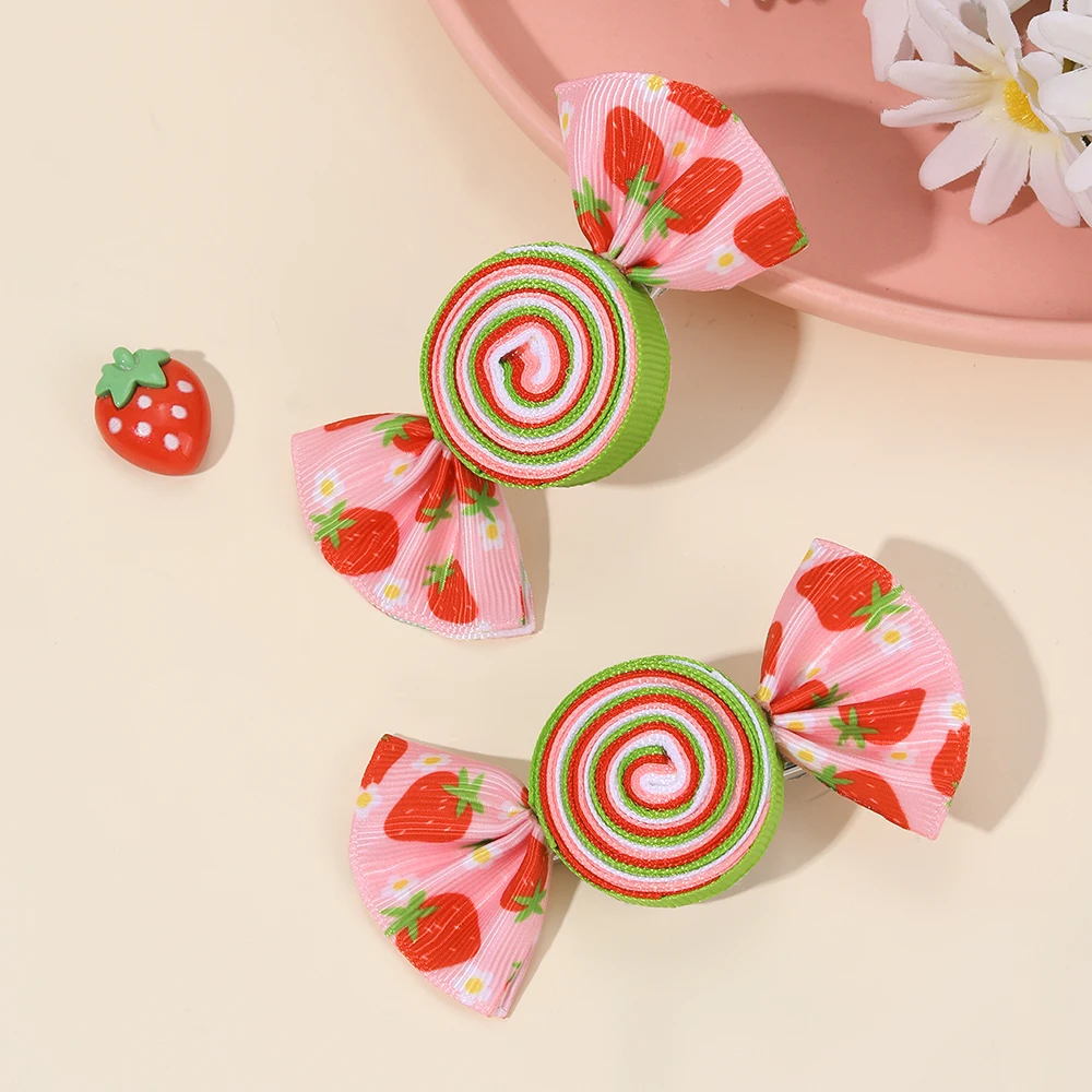 Candy Bow Hair Clips for Girls, 2Pcs Set
