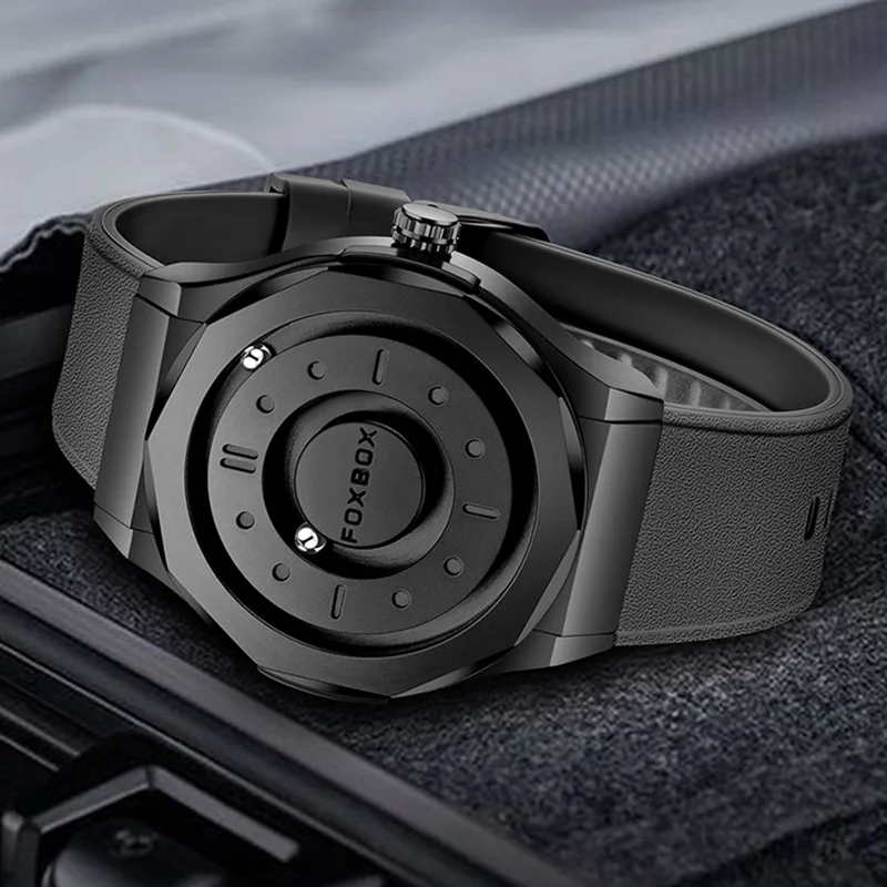 FOXBOX New Luxury Men Watch Fashion Silicone Scrolling Pointer Magnetic Force Watch Men Waterproof Quartz Wristwatch For Men