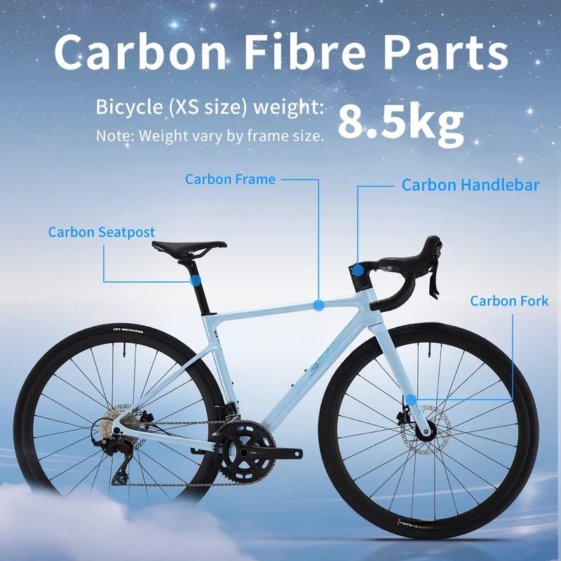 2025 All-New Model: Carbon Fiber Road Bike—Equipped with Dual-Control Shifting Components (Road Racing Grade)