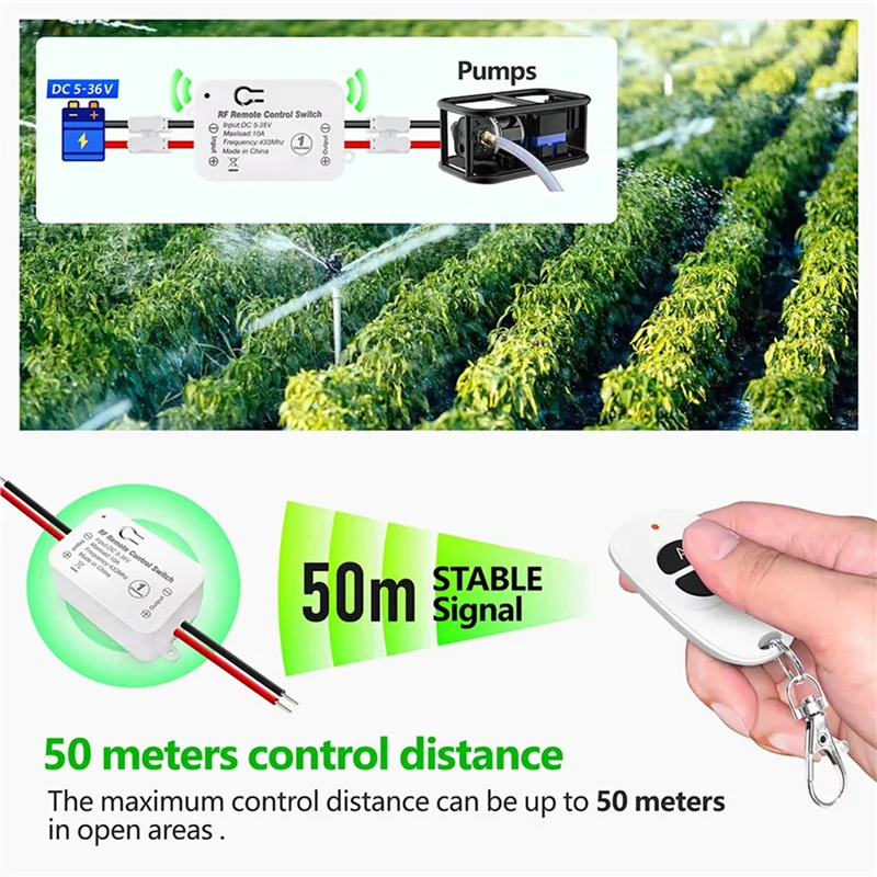 A52T 2X 433Mhz Wireless Remote Control Switch 10A DC 6V 12V 24V 30V 36V Mini RF Relay Receiver Transmitter