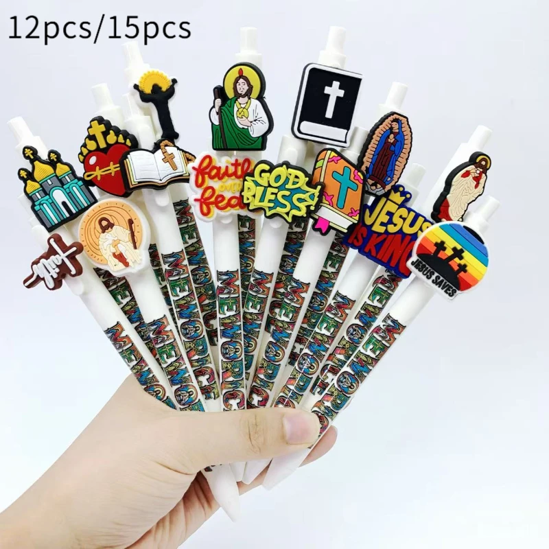 

12 шт./15 шт., шариковая ручка с белой Библией и христианским элементом, специальная маркировочная ручка для письма, шариковая ручка в стиле веры