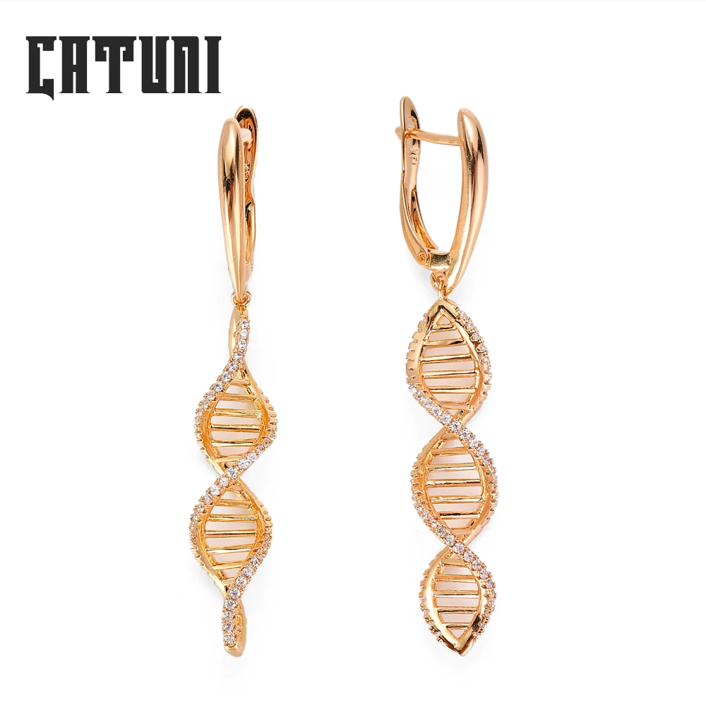 Classic Interwoven Drop Earrings Double Helix Dna Molecular-Style Zirconia Embellished Earrings Elegant Jewelry For Ladies