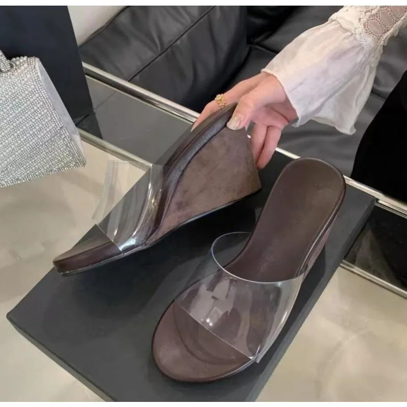 Transparent PVC wedge Sandals Women Summer Outdoor Beach Casual High Heel Slippers Anti-Slip EVA Comfortable Slip-On slides view 2