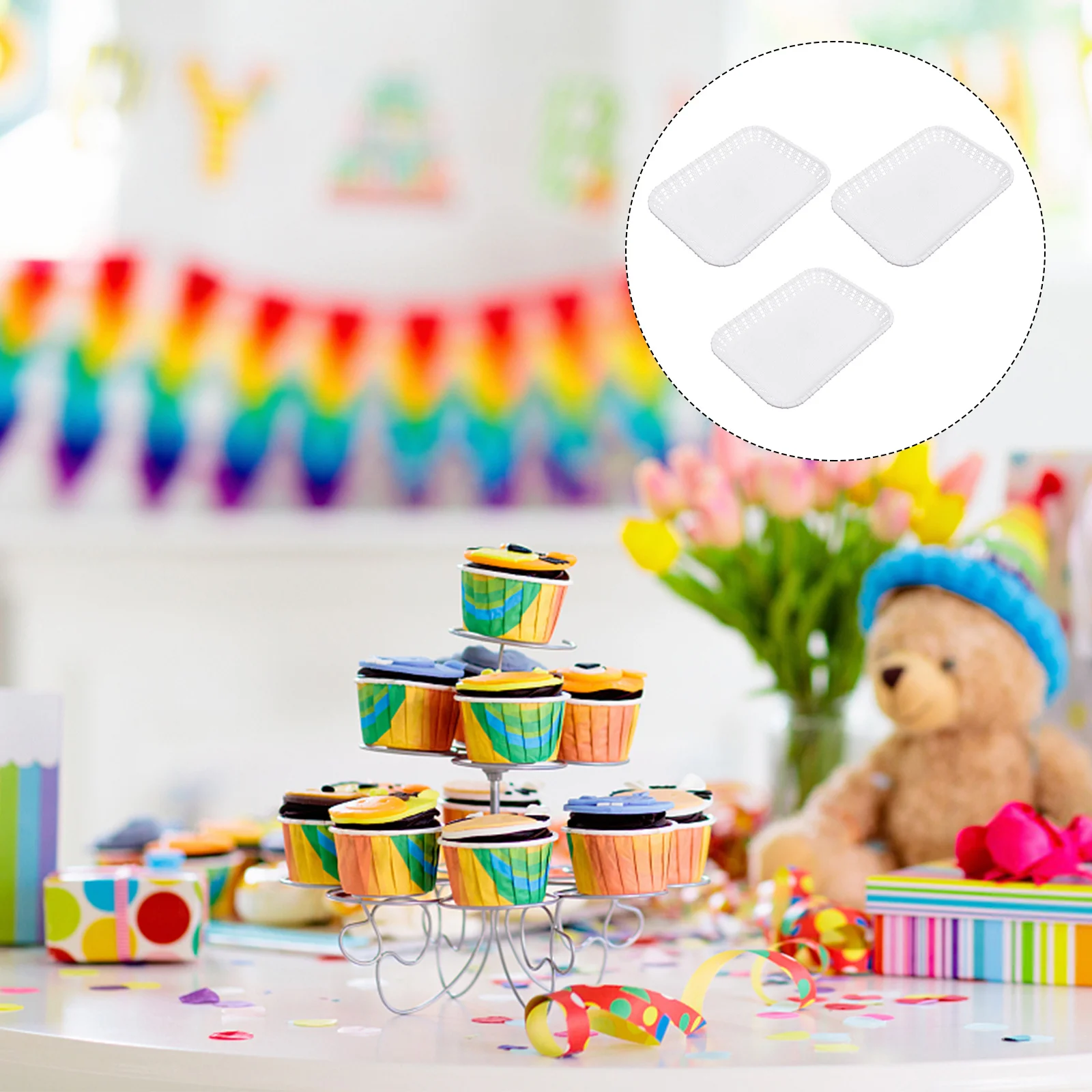 

3Pcs White Tray Household Fruit Holder Plastic Fruit Plate Breakfast Bread Tray Retro Texture Kitchen Food Storage Trays