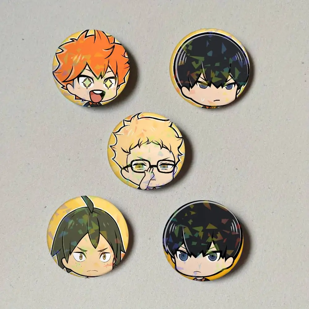 Karasuno High School Haikyu Q 1 Round Badge for Backpack Accessories Laser Lapel Pins Jewelry Gifts