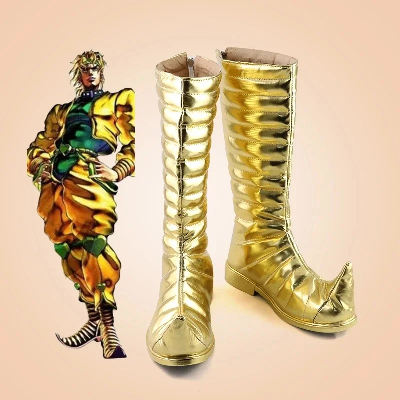

Dio Brando Сапоги для косплея Аниме Jo Adventure Костюм Золотая лакированная кожа Версия Dio Brando Обувь для вечеринки на Хэллоуин boo