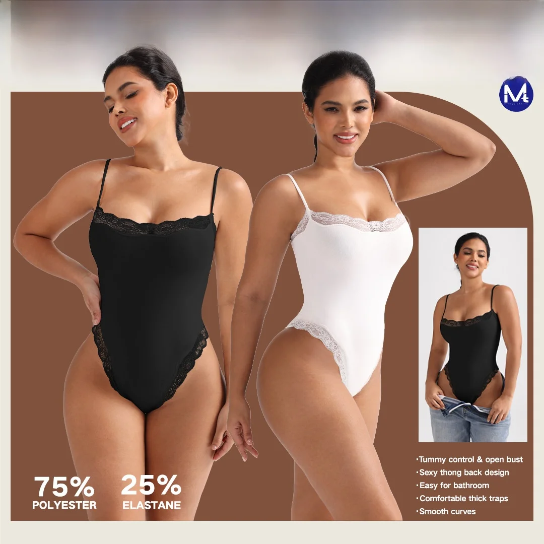 

Sexy Lace Bodysuit Women's Cross-Border Clothing Double Layer Strap Sensation Slimming One-Piece Pants High Waist Nylon Fabric