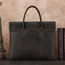 Maleta de couro genuíno Vintage para homens, alta capacidade, bolsa de negócios, bolsa de luxo, laptop, masculino