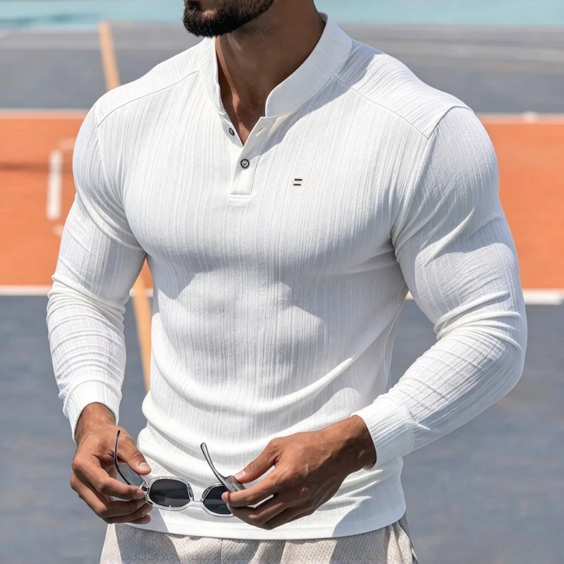 Brand Men's Letter Print T Shirts Autumn Solid Color Long Sleeve Work Tops Man Social Business Male Spring Formal Workwear Shirt
