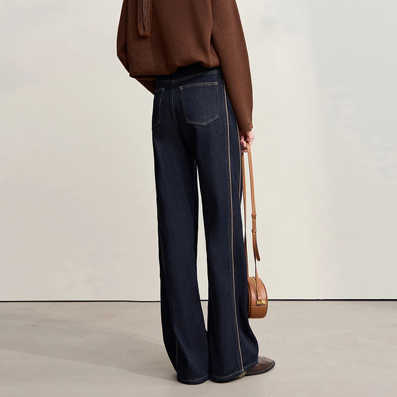 Amii الجينز السراويل للمرأة 2025 شتاء جديد القطن الدافئة المتوسطة ومنخفضة الخصر السراويل واسعة الساق فضفاض سراويل جينز النساء 12544157