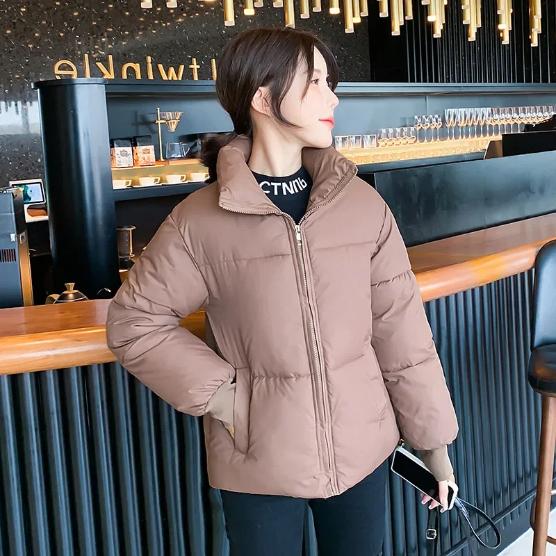 Chaqueta gruesa de algodón para mujer, parka holgada de estilo coreano, ropa cálida de color liso para otoño e invierno, novedad de 2024