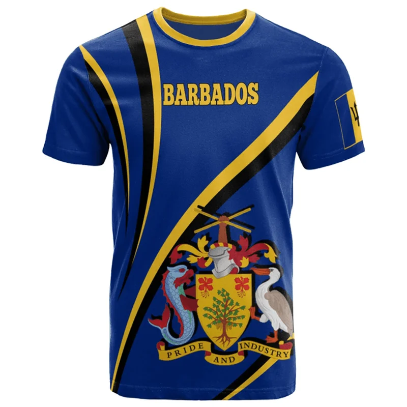 3D Barbados National Flag Map Printing T Shirt Barbados Coat Of Arms Graphic Tee Shirts Fashion Streetwear Short Sleeves Clothes