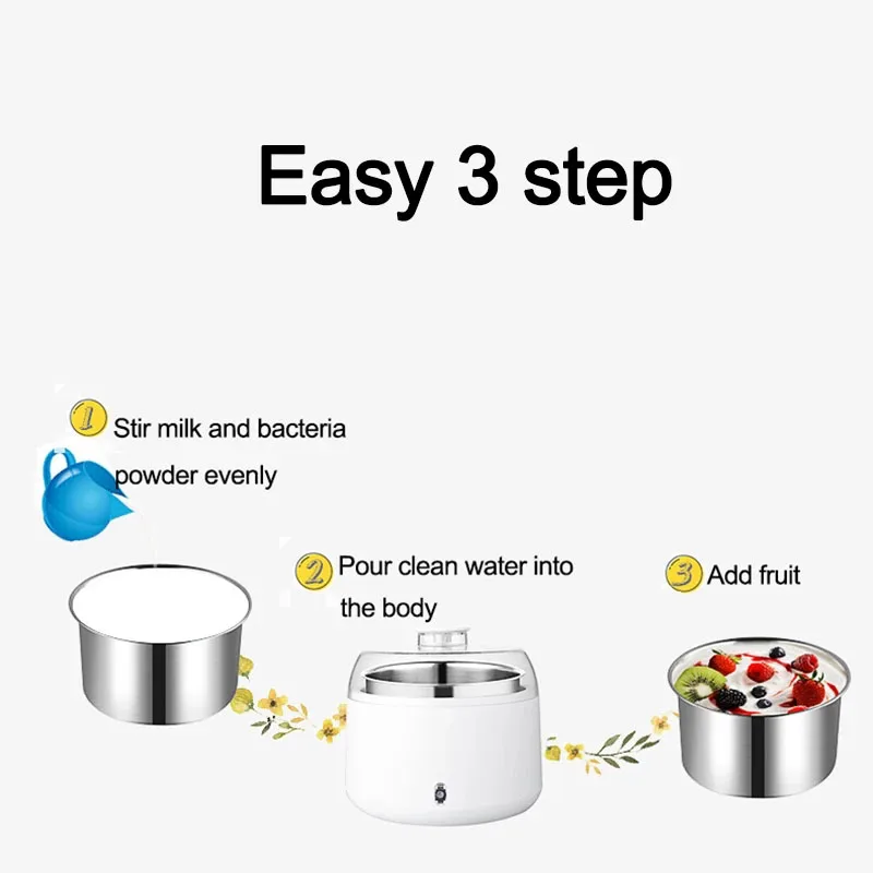 1L Elektrische Joghurt Maker Automatische Konstante Temperatur Joghurt Maschine DIY Joghurt Reis Wein Natto Edelstahl Liner 220V