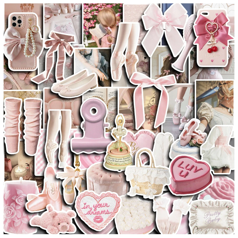 

10/30/50pcs INS Style Pink Ballet Girl Stickers Aesthetic Graffiti Decals Laptop Suitcase Phone Car Bike Decoration Sticker Toys