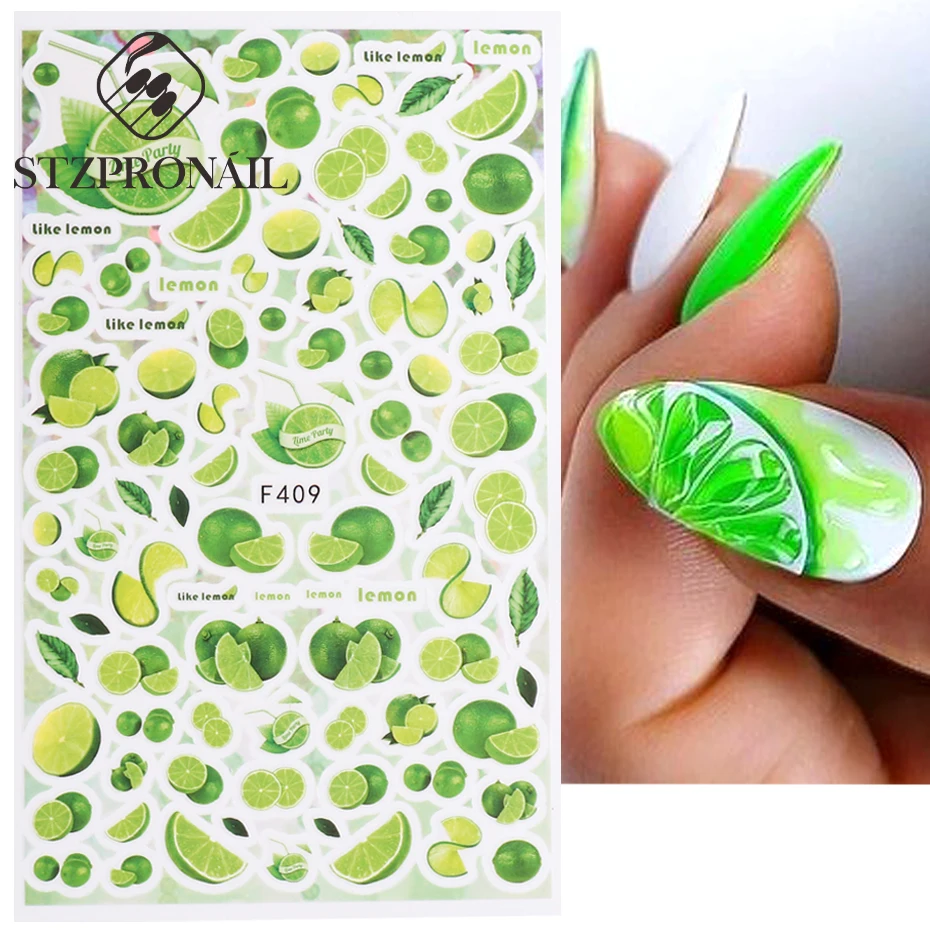 3D Lemon Nail Stickers Strawberry Watermelon Kiwi Pawpaw Cherry Peaches Decals Summer Fruit Design DIY Nail Art Decoration SLF