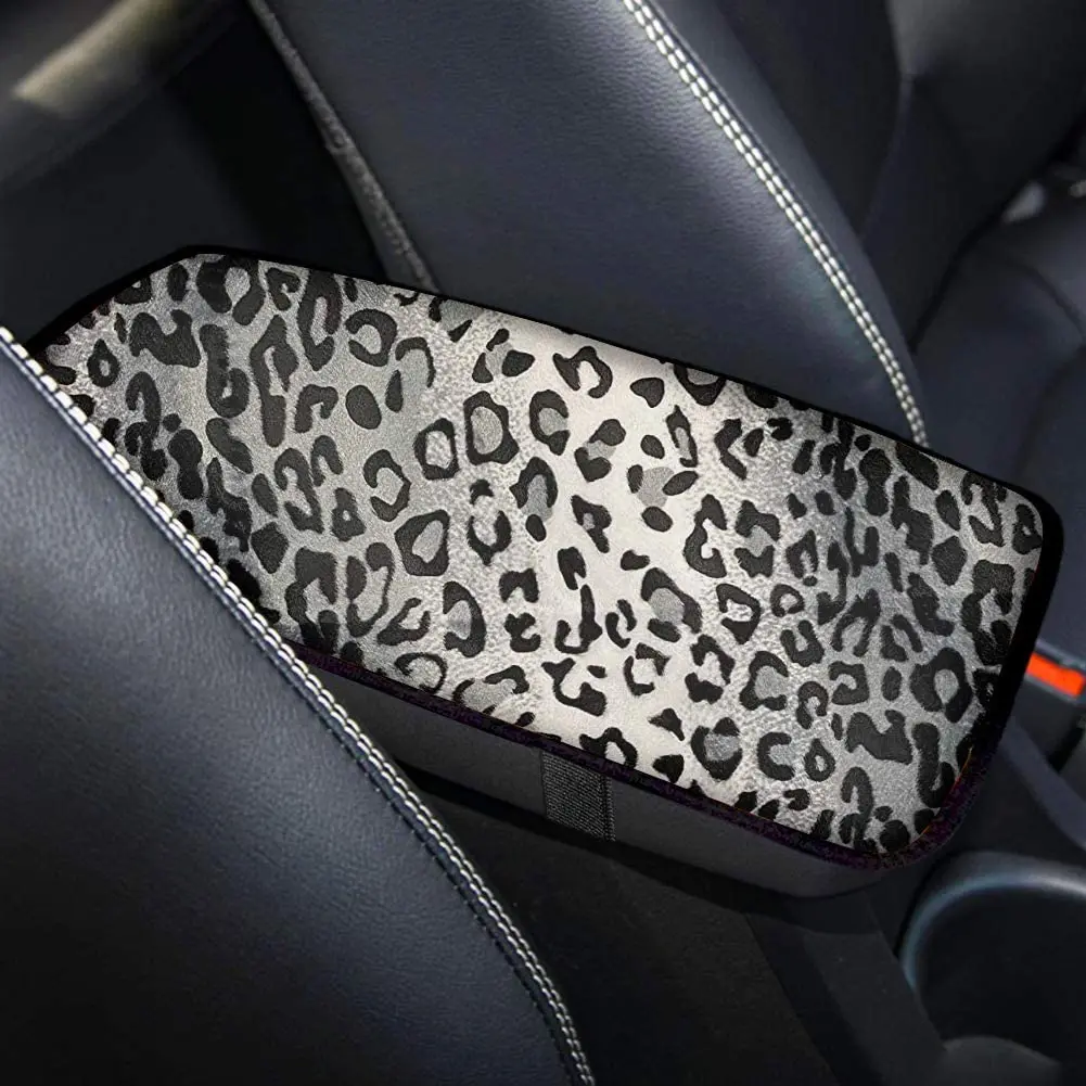 

Dreaweet Grey Leopard Printed Universal Auto Center Console Lid Pad, Soft Comfy Car Armrest Seat Box Protector Fit for Most Stan