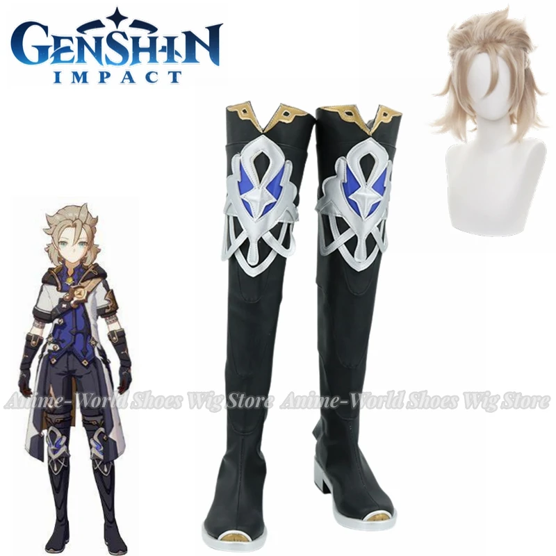 

Genshin Impact Albedo Black Cosplay Shoes Boots Halloween Carnival Cosplay Costume Wig Accessories Version