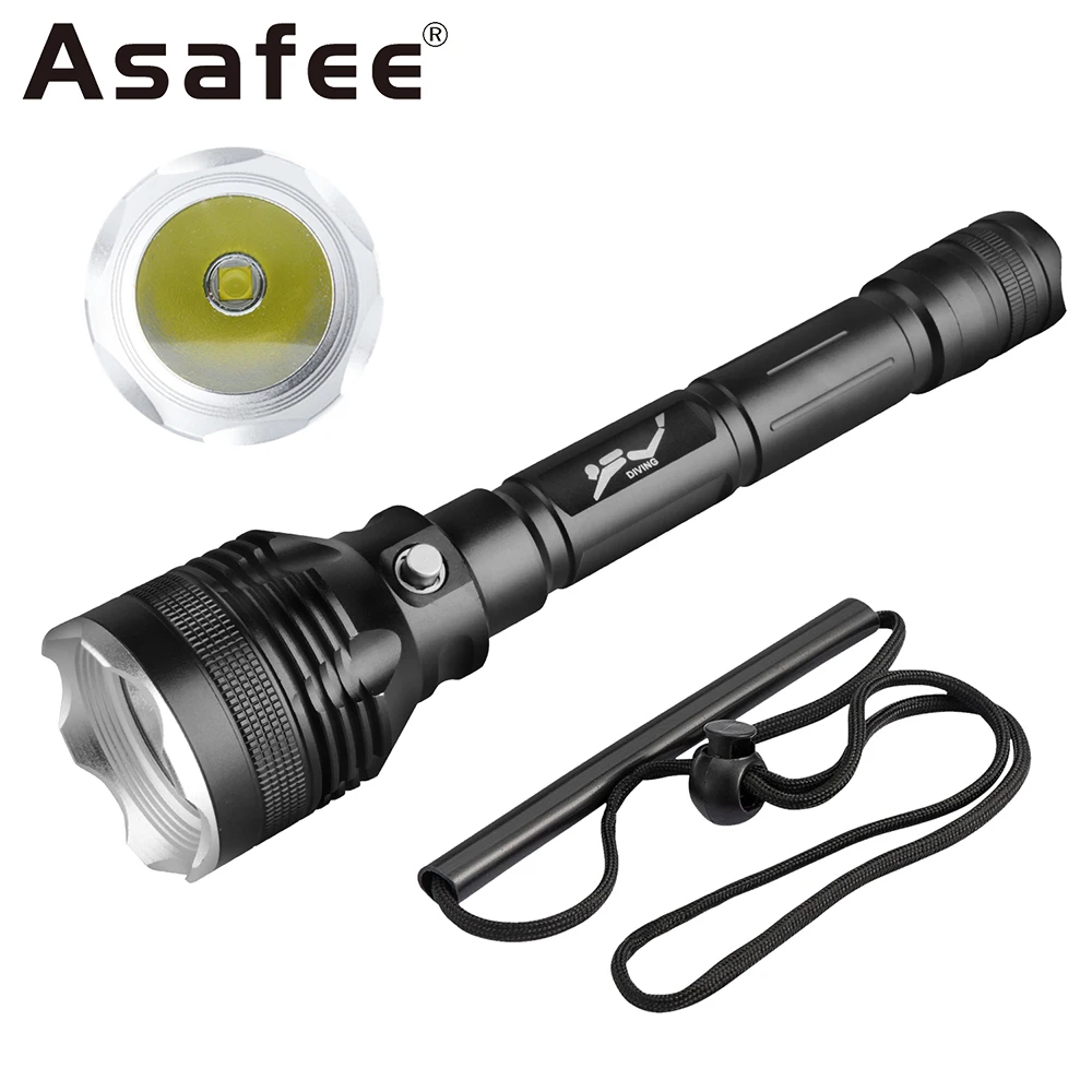 Asafee 80M Underwater Scuba Torch P70 LED 4000LM Diving Flashlight Magnetic Switch IPX8 Waterproof Lamp Amphibious