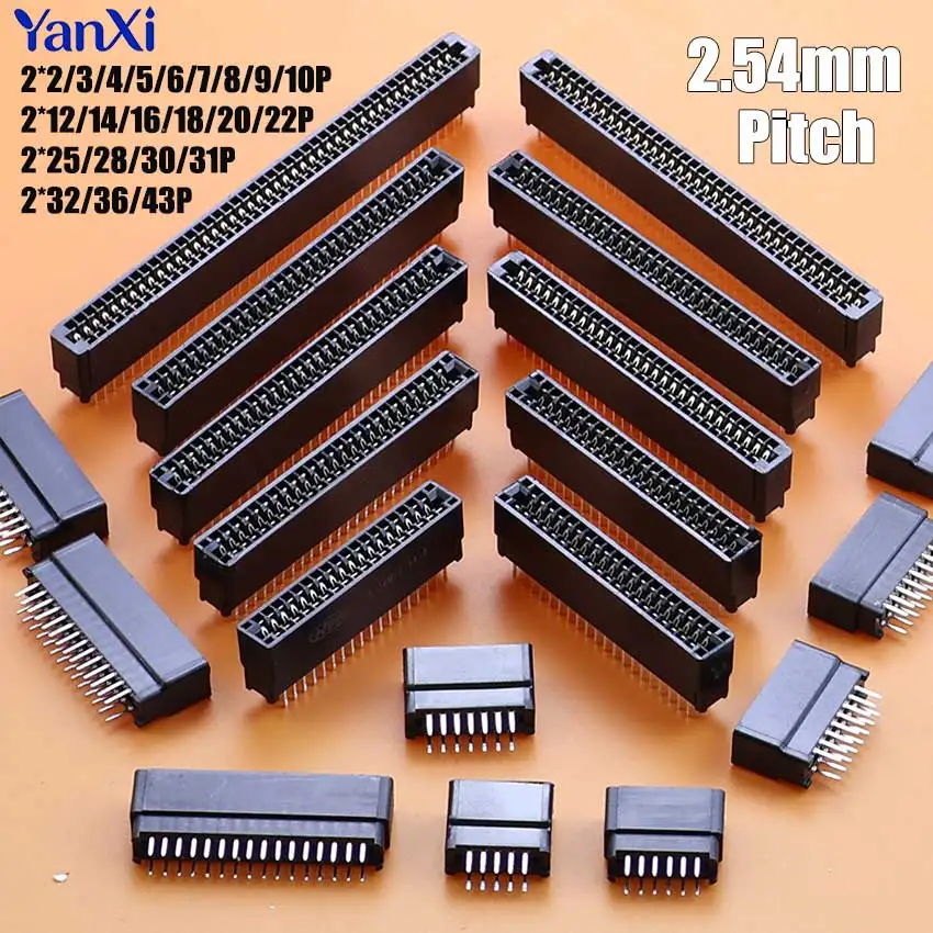 5pcs 2.54mm Pitch 2*2/3/4/5/6/7/8/9/10/12/14~30Pin Double Row Female Socket PCB Board Edge Card Slot Connector Terminal Adapter