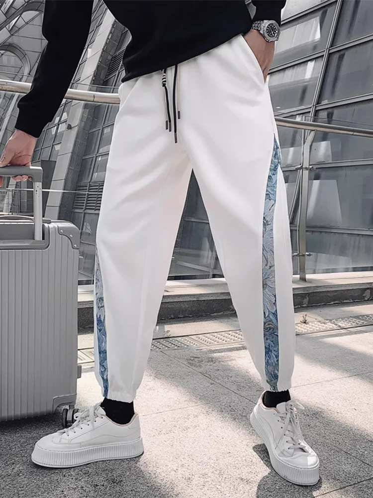 

Trendy Splice Design Casual Sports Pants Men's 2023 New Sle Comfortable Loose Fit Long Trousers for Youth Autumn Season