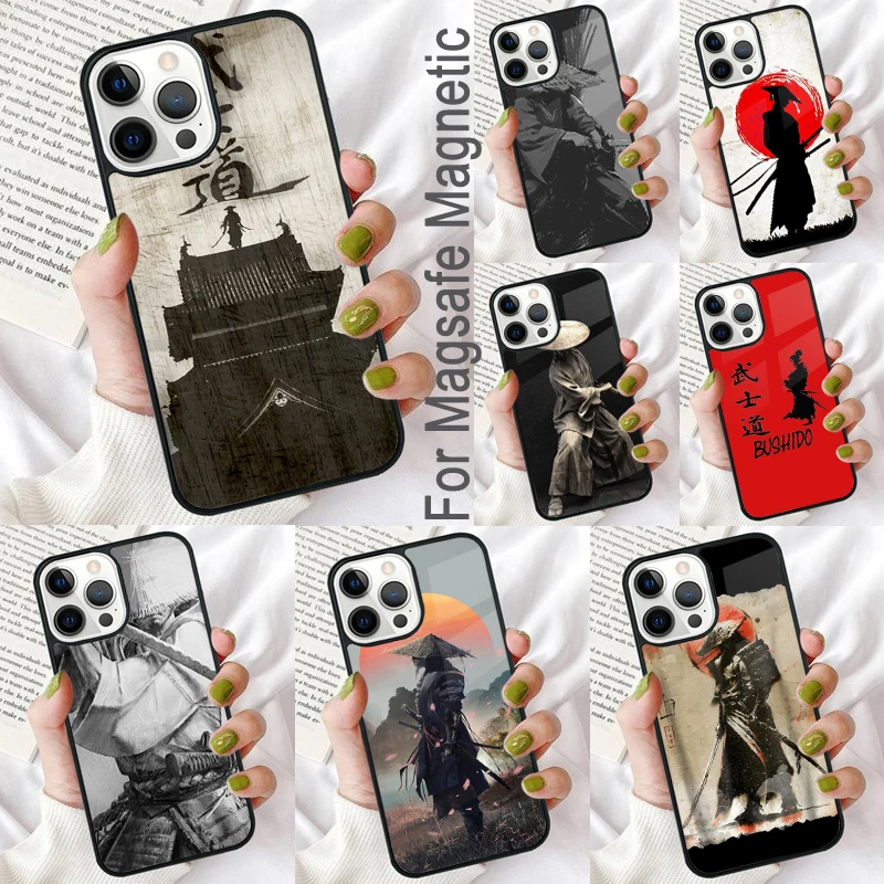 Bushido Samurai Magnetic Soft Phone Case for iPhone 16 Promax 15 Pro 13 14 Plus 11 12 Mini MagSafe Coque