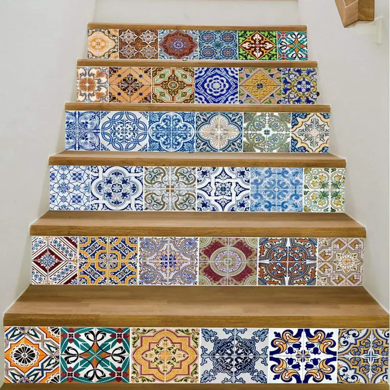 A21I-Peel And Stick Tile Backsplash Stair Riser Decals DIY Tile Decals Mexican Traditional Talavera Waterproof Home Decor Stairc