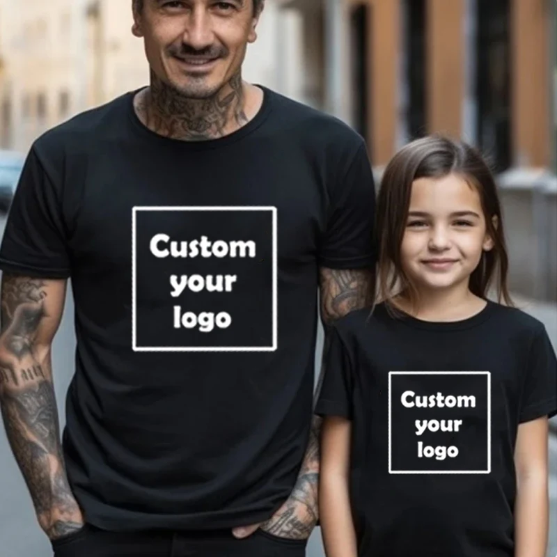 Family Customize Logo Baggy T Shirt Vacation Matching Party Shirts Summer 2024 T Shirts Mommy Daddy Kids Family Solid Clothing