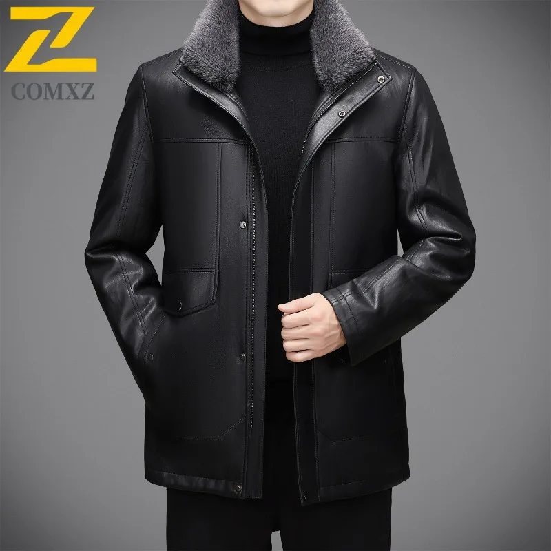 الشتاء سترة جلدية الرجال 2025 جديد انفصال الداخلية مقنعين معطف دافئ موضة صوف مبطن سميكة الباردة برهان سترات من الجلد #4