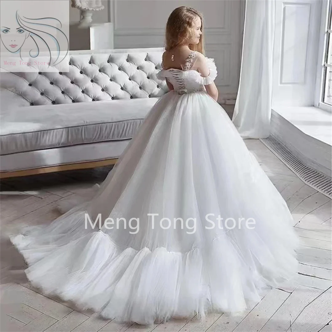 

Cute Flower Girl Dresses Kids Fluffy Tulle Floor Length Princess Dress First Communion Birthday Wedding Gowns Banquet