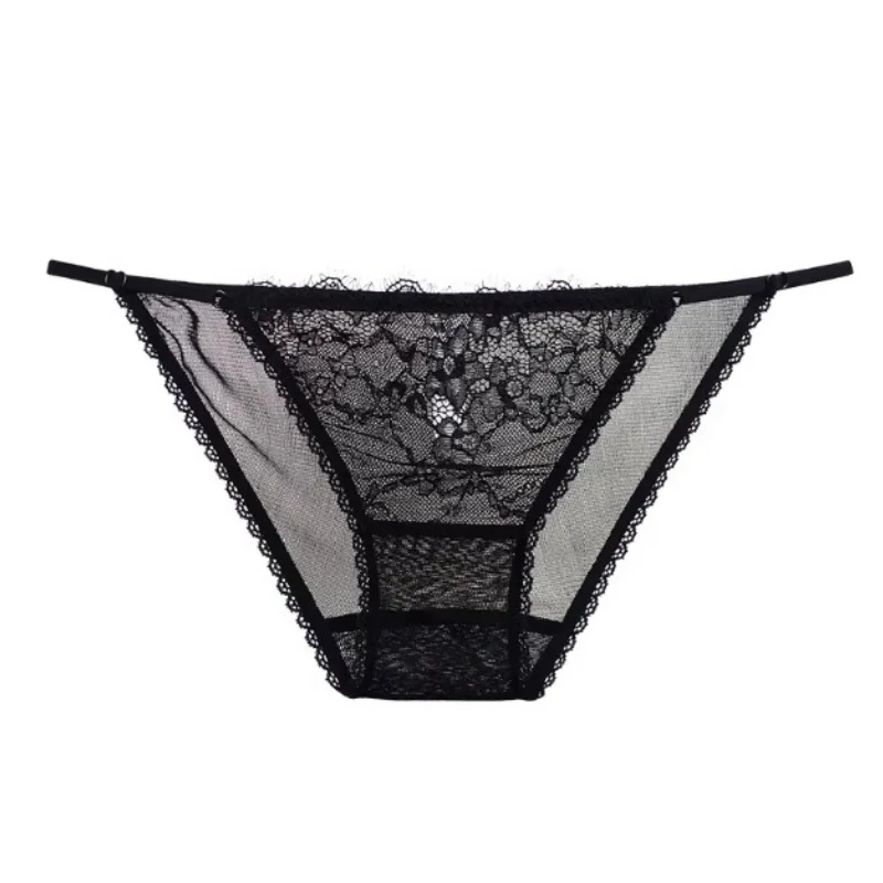 

New Summer Real Silk Sexy Briefs Sweet Women's Low Waist Lace Underwear French Style Semi Sheer Mesh Yarn Panties Panty