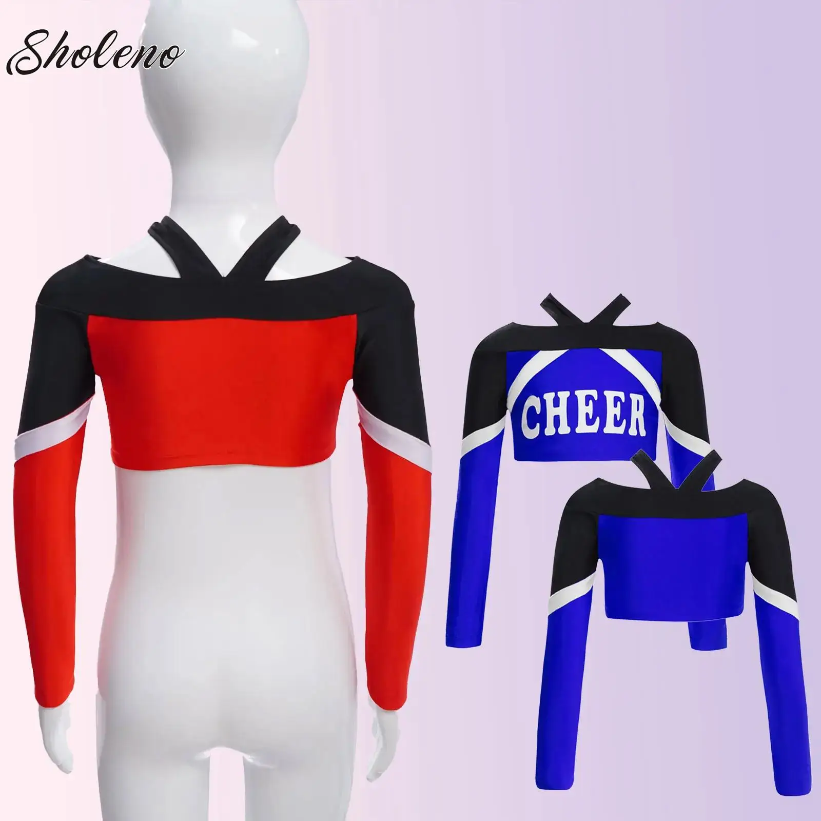 

Girls Cheerleading Uniforms School Cheer Dance Crop Tops Cheerleader Performance Costume Children Letter Print Cheerlead Tops