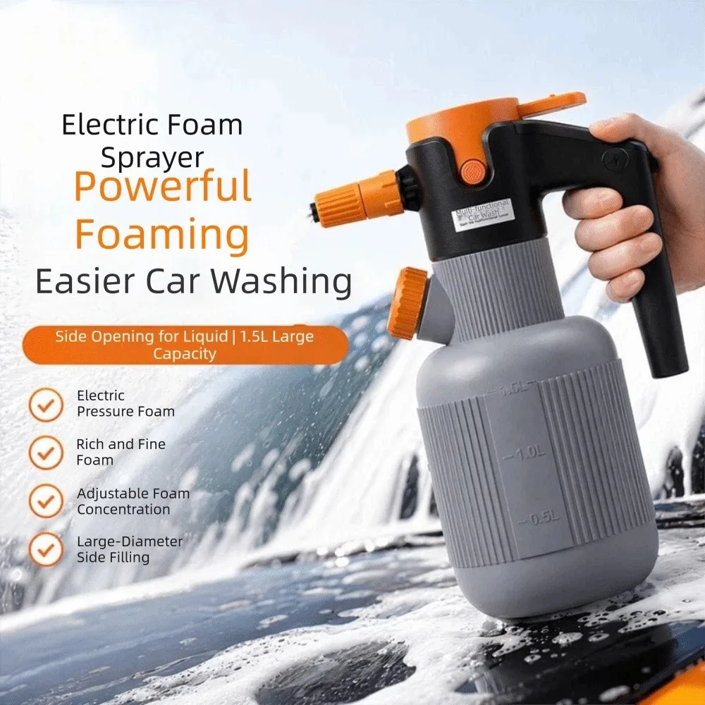 Portable Rechargeable Electric Foam Sprayer Handheld 1.5L Car Wash Sprayer Powerful Ergonomic Snow Foam Sprinkler Car Cleaning