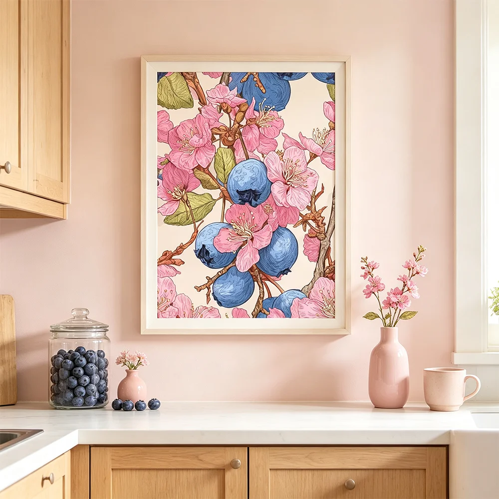Blueberry Flower Plant Prints Painting, Aesthetic Wall Art Picture, HD Canvas Print Poster, Home, Living Room, Room Decor