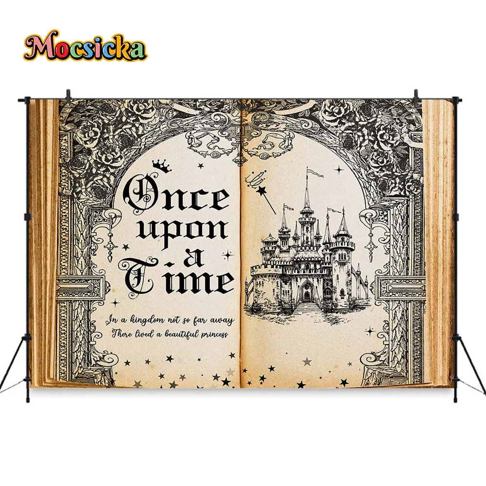 Mocsicka Fairy Tale Bridal Shower Backdrop Decor Mysterious Magic Castle Black Background Girls Wedding Party Photobooth Banner