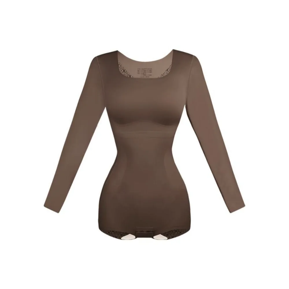 

High Elastic U-neck Bodysuits Shapewear Slim Fit Tummy Control Yoga Jumpsuit Long Sleeve Butt Lifting Slimmer Body Shapers Gym