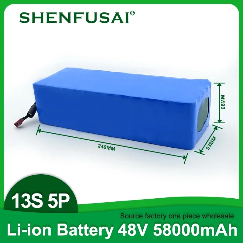 Imagem -05 - Shenfusai-bateria Elétrica de Lítio para Bicicleta 13s5p 1000w Scooter Battery Pack 54.6v 2a Carregador 48v 58ah 18650