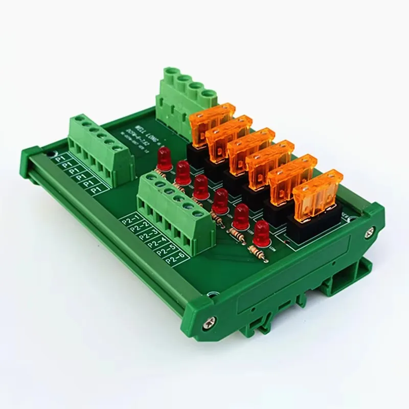 DIN Rail Mount 6 Position Fuse Breakout Board With indicator light Power Distribution  Module Board,For AC/DC 5~32V.