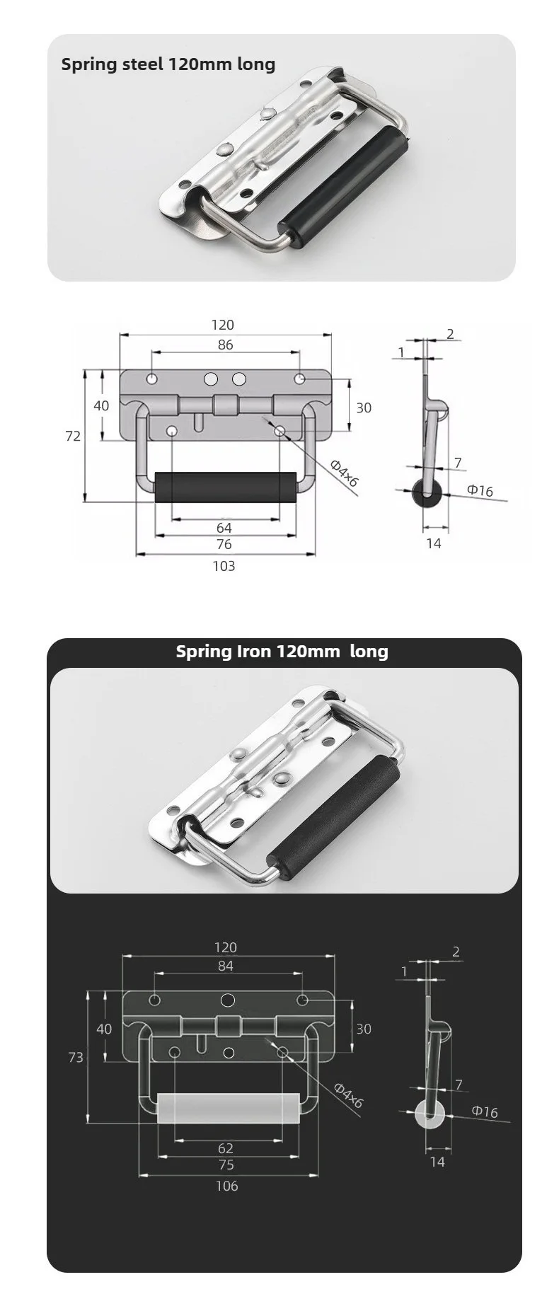 1 Stück Eisen/Stahl Federgriff für Gepäck, Klappbarer Griff für Werkzeugkasten, Beweglicher Ring für Industrieausrüstung und Schränke – Detail 6