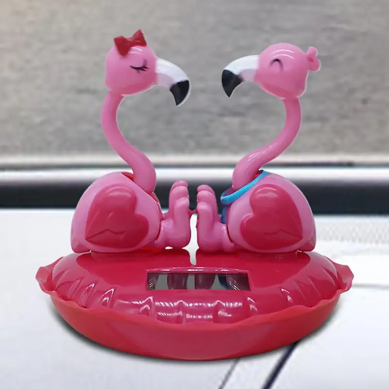 Solar Dancing Flamingo Cute Ornaments For Dashboard Car Dashboard Shaking Head Decor Valentine's Day Shake Head Toy For Car