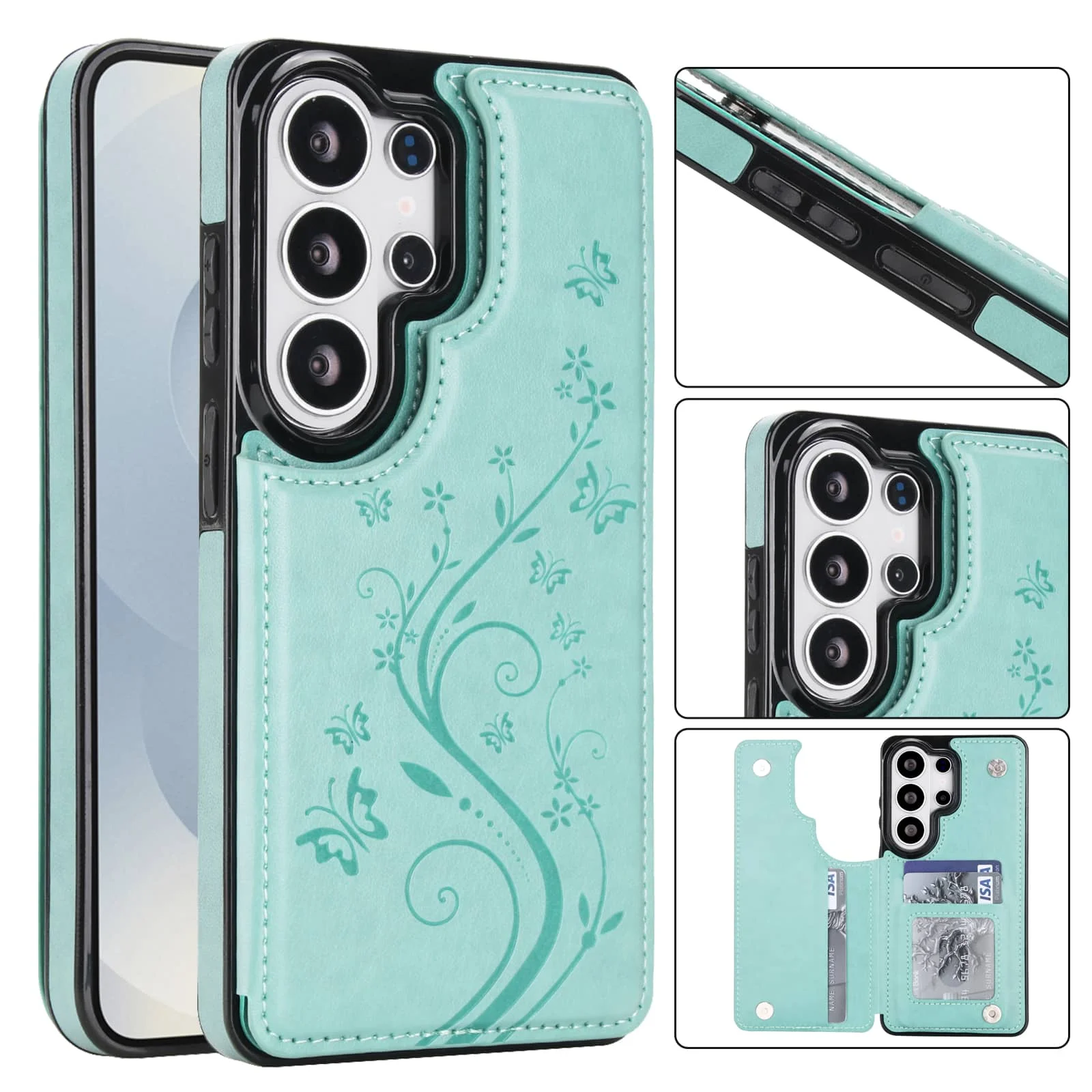 For Samsung Galaxy S26 Ultra/S26 Plus/S26 Flip Wallet Case Flower PU Leather Cover Card Holder Kickstand Double Magnetic Clasp