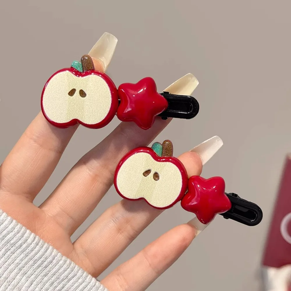 2/8 قطعة Y2K أبل ستار مقاطع الشعر الأحمر الراتنج منقار البط المشابك للنساء الفتيات Kawaii الحلو كول الجانب الانفجارات دبوس إكسسوارات الشعر #4