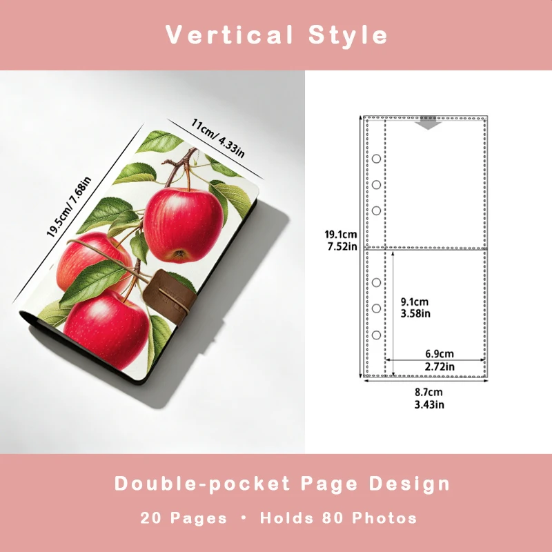 Retro Fruit Branch Pattern Instant Photo Notebook 80 Sheets Wrap Buckle Cover Portable Mini Photo Storage Album Travel Souvenir