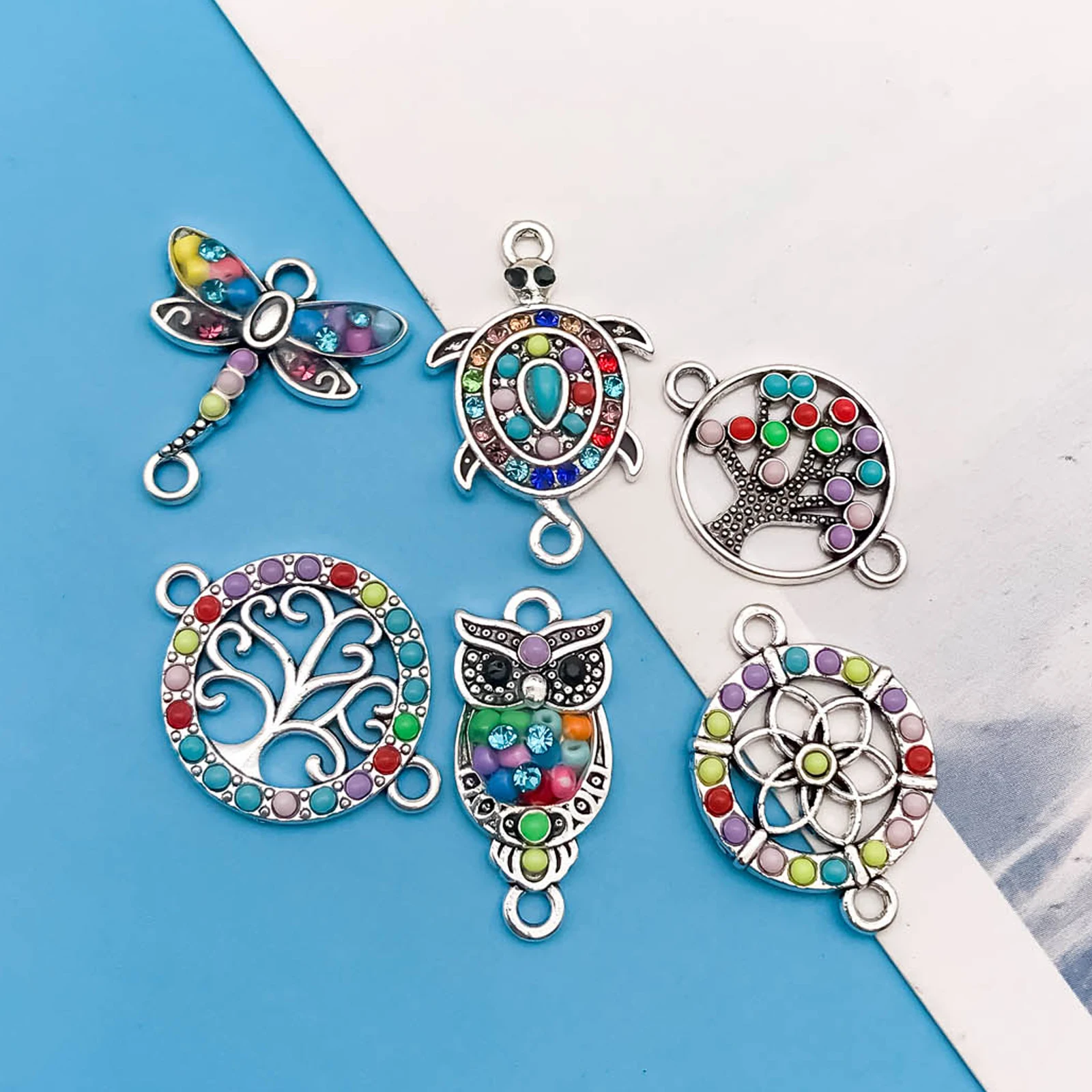 5/6pcs Zinc Alloy Colorful European and American Style Small Pendants Charms Connectors For Jewelry Making Bracelet Findings